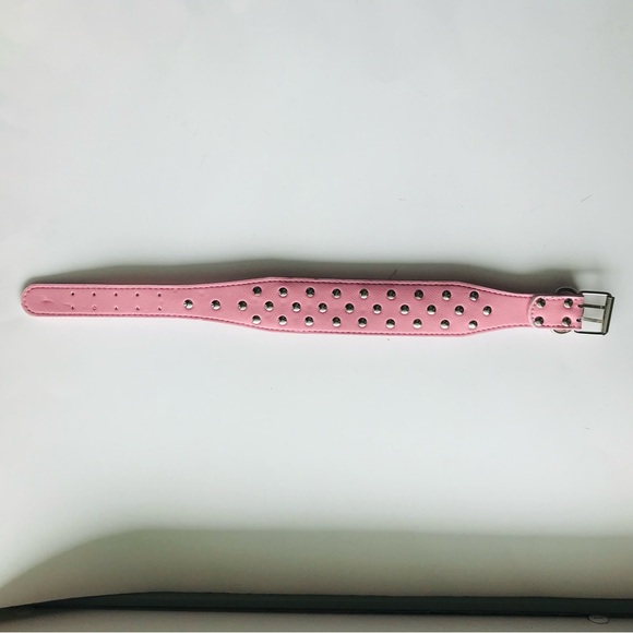 NWT Pink STUDDED SPIKED LEATHER DOG COLLAR. 21” X 2” Adjustable. - Picture 8 of 9